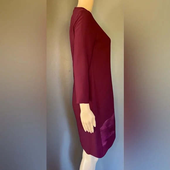 CARVEN Scalloped Hem Burgundy Long Sleeve Dress Size Small